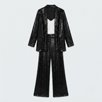 Romilly Longline Sequin Cardigan And Trouser Set - Black