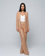 Romilly Longline Sequin Cardigan And Trouser Set - Apricot