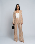 Romilly Longline Sequin Cardigan And Trouser Set - Apricot