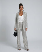 Romilly Longline Sequin Cardigan And Trouser Set - Silver