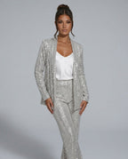 Romilly Longline Sequin Cardigan And Trouser Set - Silver