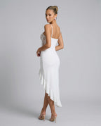 Séline White Lace Asymmetric Corset Midi Dress - White