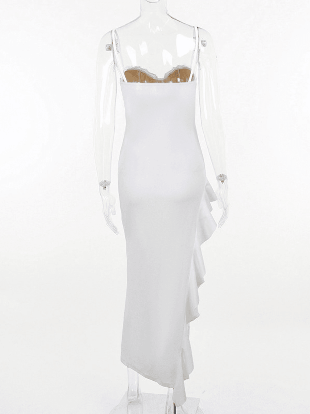 Séline White Lace Asymmetric Corset Midi Dress - White