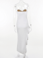 Séline White Lace Asymmetric Corset Midi Dress - White