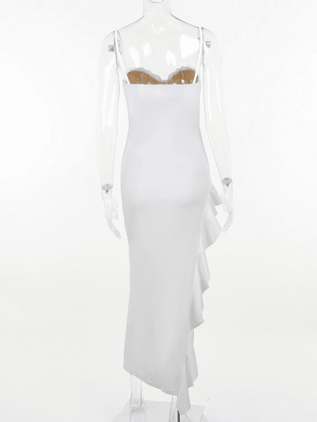 Séline White Lace Asymmetric Corset Midi Dress - White