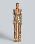 Scarlett Long Sleeve Sequin Flared Two Piece Set - Gold