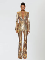Scarlett Long Sleeve Sequin Flared Two Piece Set - Gold