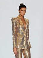 Scarlett Long Sleeve Sequin Flared Two Piece Set - Gold