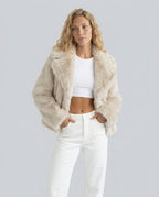 Scarlett Solid Open Front Collared Hip-Length Jacket - Beige