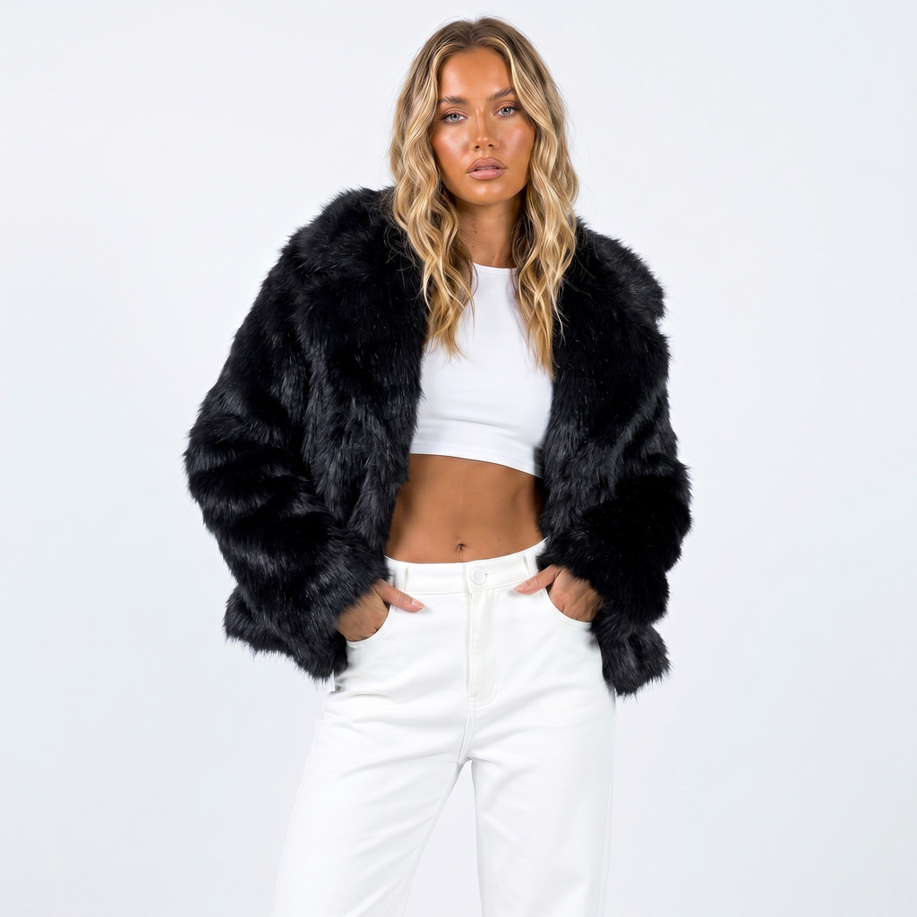 Scarlett Solid Open Front Collared Hip-Length Jacket - Black
