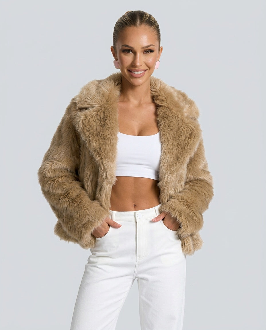 Scarlett Solid Open Front Collared Hip-Length Jacket - Coffee