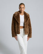 Scarlett Solid Open Front Collared Hip-Length Jacket - Coffee