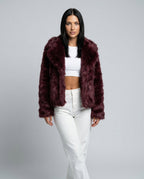 Scarlett Solid Open Front Collared Hip-Length Jacket - Burgundy