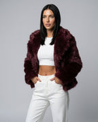 Scarlett Solid Open Front Collared Hip-Length Jacket - Burgundy