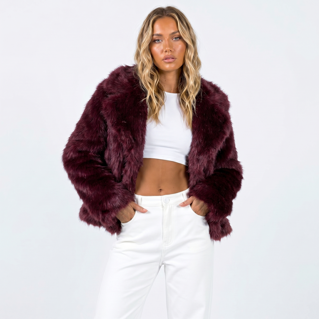 Scarlett Solid Open Front Collared Hip-Length Jacket - Burgundy