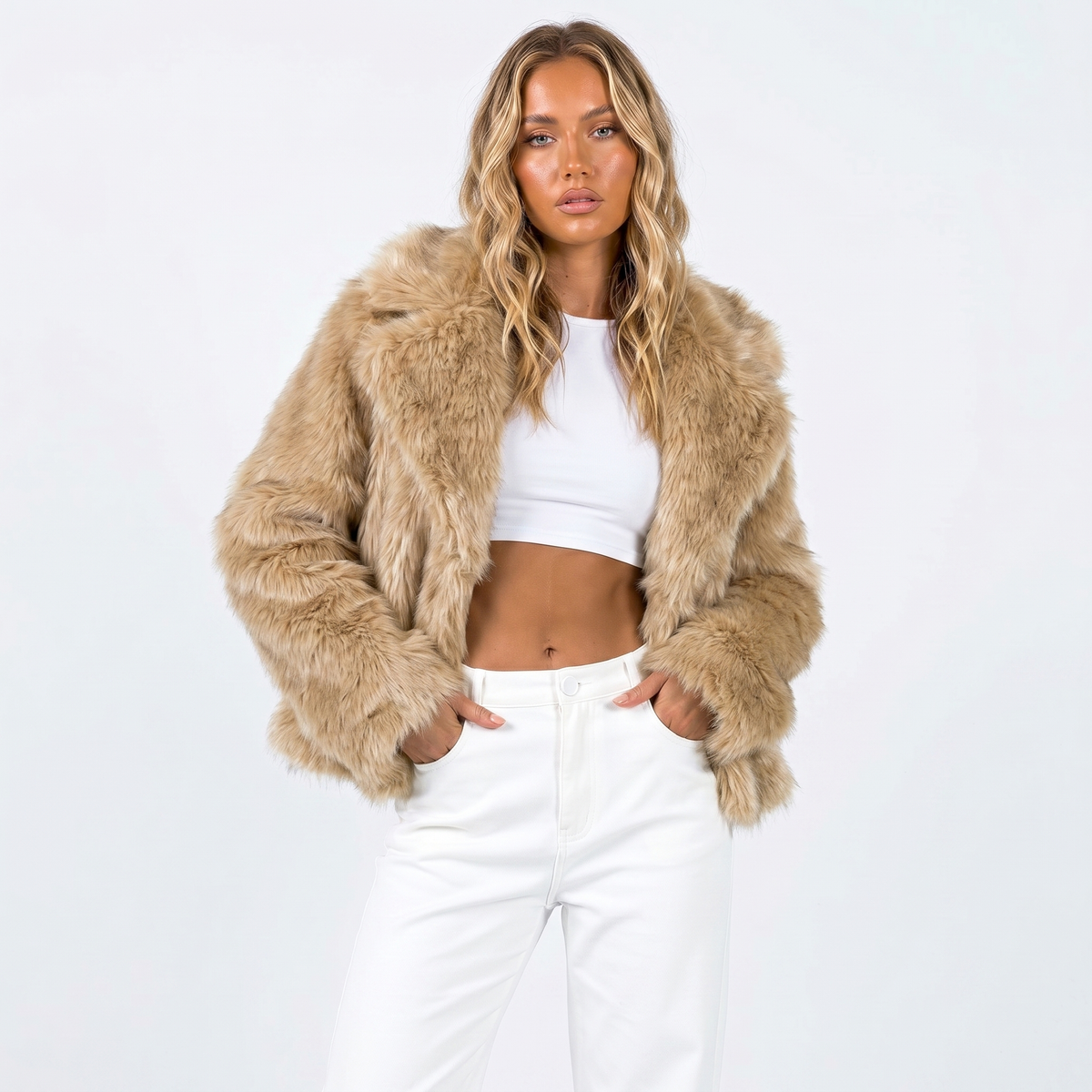 Scarlett Solid Open Front Collared Hip-Length Jacket