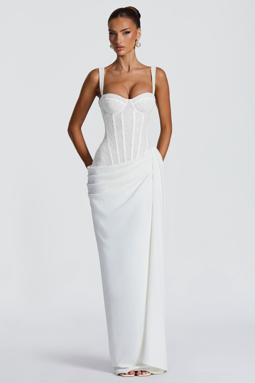 Sienna White Lace And Sequin Corset Maxi Dress - White
