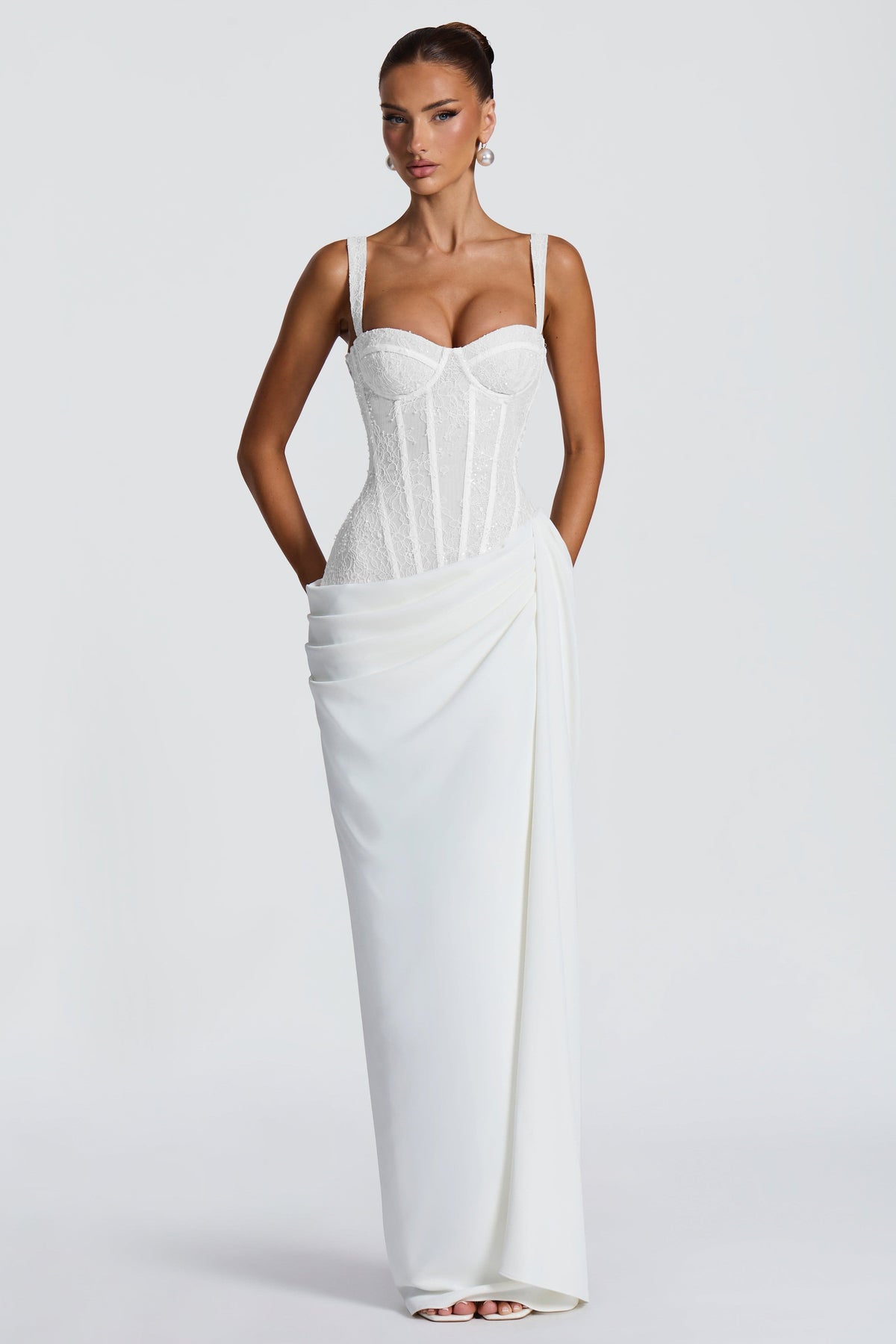 Sienna White Lace And Sequin Corset Maxi Dress - White