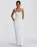 Sienna White Lace And Sequin Corset Maxi Dress - White