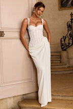 Sienna White Lace And Sequin Corset Maxi Dress - White