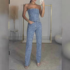 Stelline Strapless Metallic Sheen Two-Piece Set - Blue