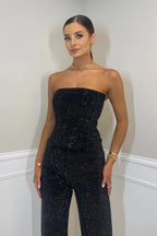 Stelline Strapless Metallic Sheen Two-Piece Set - Black