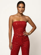 Stelline Strapless Metallic Sheen Two-Piece Set - Red