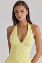 Talia Mesh Corset Ruched Asymmetric Maxi Dress - Yellow