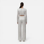 Talia Sequin And Beaded Wide Leg Two Piece Set - Silver