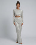 Talia Sequin And Beaded Wide Leg Two Piece Set - Silver