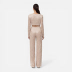 Talia Sequin And Beaded Wide Leg Two Piece Set - Beige