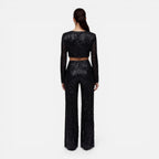 Talia Sequin And Beaded Wide Leg Two Piece Set - Black