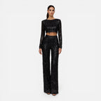 Talia Sequin And Beaded Wide Leg Two Piece Set - Black