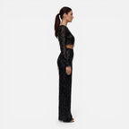 Talia Sequin And Beaded Wide Leg Two Piece Set - Black