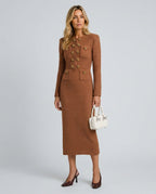 Tamsin Brown Rib Knit Button Front Midi Dress - Brown