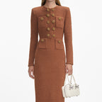 Tamsin Brown Rib Knit Button Front Midi Dress - Brown