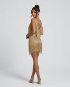 Tatum Allover Sequin Sleeveless Column Mini Dress - Gold