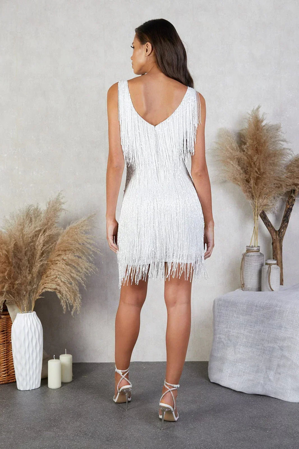 Tatum Allover Sequin Sleeveless Column Mini Dress - White