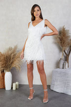 Tatum Allover Sequin Sleeveless Column Mini Dress - White