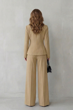 Valdérie Collared Wide Leg Tailored Two Piece Set - Beige
