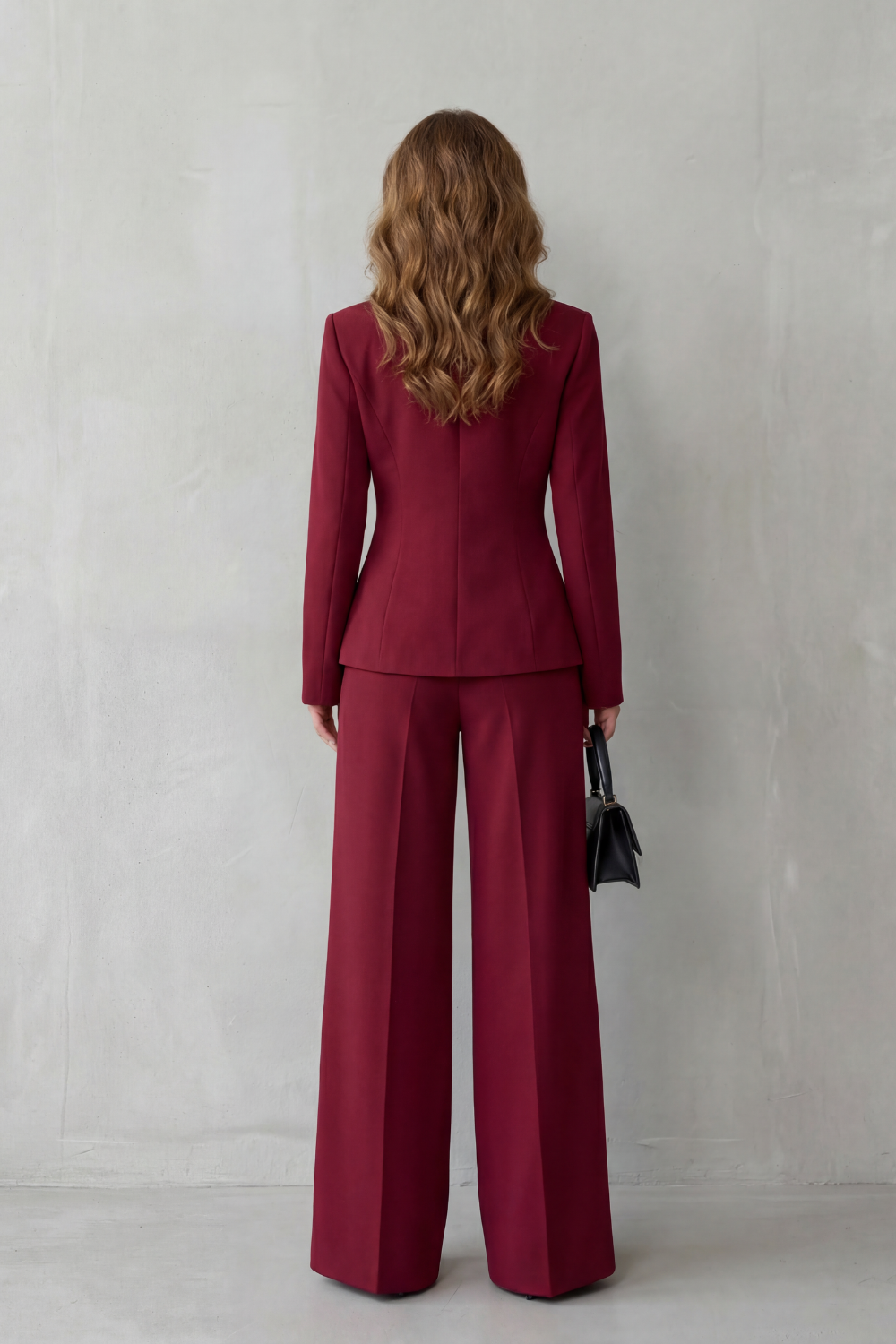 Valdérie Collared Wide Leg Tailored Two Piece Set - Red