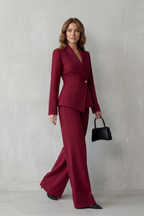Valdérie Collared Wide Leg Tailored Two Piece Set - Red