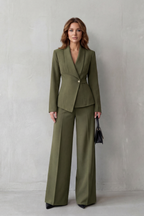 Valdérie Collared Wide Leg Tailored Two Piece Set - Green