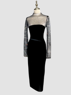 Valentina Long Sleeve Mesh Bodycon Midi Dress - Black
