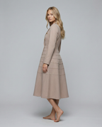 Vansa Double Breasted Long Sleeve A-Line Midi Dress - Beige