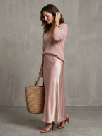 Vesna Rib Knit And Satin Sheen Midi Two Piece Set - Pink