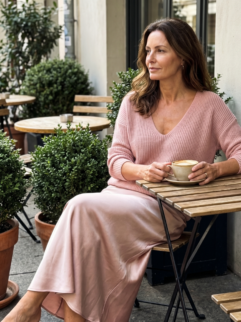 Vesna Rib Knit And Satin Sheen Midi Two Piece Set - Pink