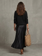 Vesna Rib Knit And Satin Sheen Midi Two Piece Set - Black