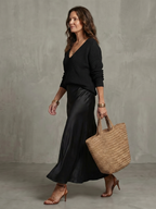 Vesna Rib Knit And Satin Sheen Midi Two Piece Set - Black