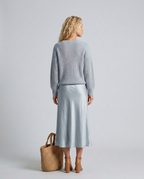 Vesna Rib Knit And Satin Sheen Midi Two Piece Set - Light Blue